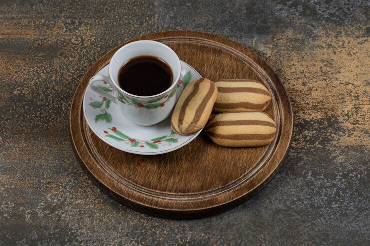 cup black coffee with biscuits marble surface 114579 54050